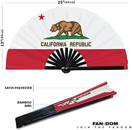 דגל קליפורניה של ארהב מדינת ארהב מתקפל מאוורר כף יד, מדינות אמריקאיות דגלו מאוורר יד גדול במבוק, סאטן UV עמיד