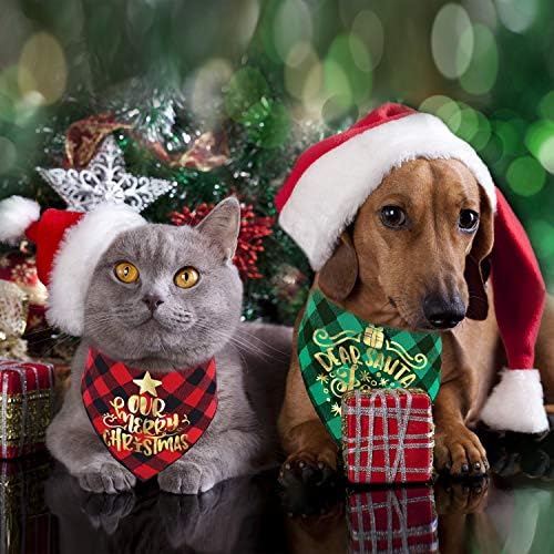 חג המולד כלב בנדנה,2 חבילה חג חתול בנדנה באפלו משובץ פלנל ליקוק צעיפים עבור קטן בינוני גדול כלבי חתולי גורי