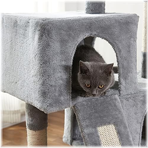 חתול מגדל, 34.4 סנטימטרים חתול עץ עם גירוד לוח, 2 יוקרה דירות, חתול עץ לגורים, יציב וקל להרכיב,