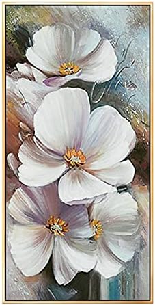 פרחים פורחים אנכיים ציור שמן - ציור מודרני מצויר ביד ציורי אמנות מופשטים על בד, יצירות אמנות בגודל גדול לעיצוב