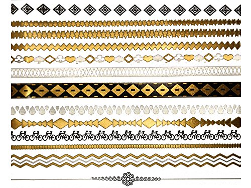 טרה קעקועים זהב שחור מתכתי זמני קעקועים 125 + עיצובים קטנים כנפי מלאך, בעלי חיים זעירים, לבבות, עצים
