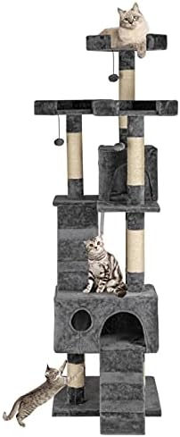 66 סיסל קנבוס חתול עץ מגדל דירה ריהוט שריטה הודעה לחיות מחמד בית לשחק חתלתול עם מפנק מוטות אפור