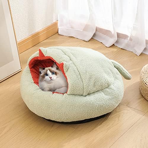 כלב קטן מיטת חתול מיטה עם ברדס שמיכה, סופגנייה חתול מערת עגול מפנק מרגיע כלב מחילה חיבוק רחיץ אנטי להחליק גור מיטת