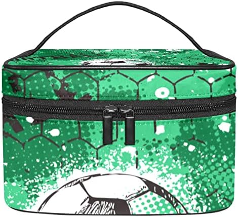 תיק איפור נסיעות של Yoyoamoy, דפוס כדורגל ירוק מארגן איפור קוסמטי גדול עם תא מברשות, תיק יופי אטום למים לנשים בנות