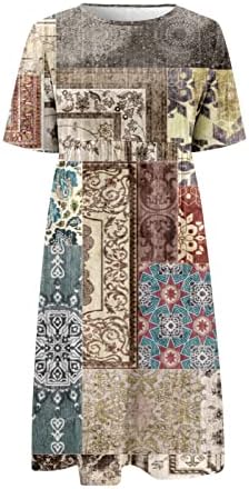 מיאשוי פטיט שמלות מזדמנות לנשים קיץ שמלת בוהו מתאימה שרוול קצר שמלת כיס צוואר שמלות נשים שמלות קיץ