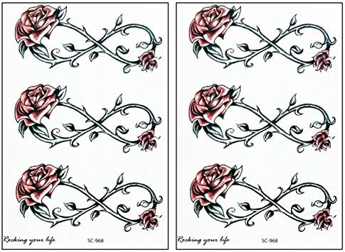 קעקועים 2 סדינים פרחי ורדים אינסוף מדבקות קריקטורה אטומות למים קעקועים זמניים פסטיבל פלאש מזויף