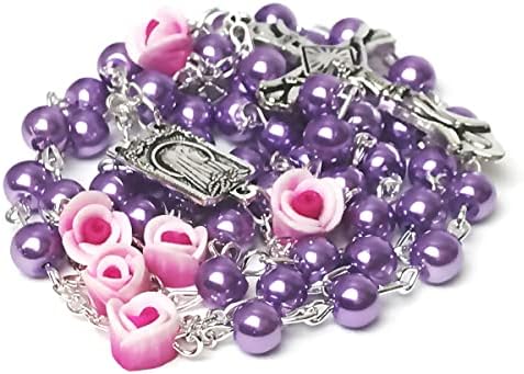 Lavender Rose Loads Beads קתולית לנשים - מחרוזת קתולית - Rosarios Catolicos Para Mujer - מתנות קתוליות נשים