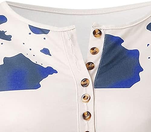 נשים שרוול ארוך חולצות כפתור צווארון תחרה טלאים הנלי חולצות הדפס מנומר צבע לחסום חולצה בכושר רזה טוניקה
