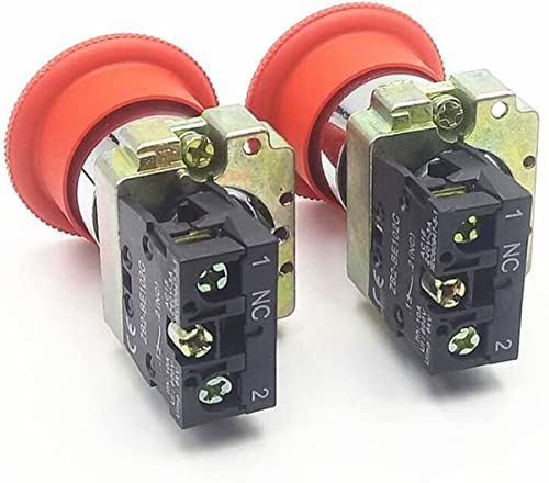 2 יחידות 22 ממ NC NC פטריות אדומות עצירה חירום מתג כפתור כפתור 600V 10A ZB2-BE102C