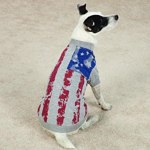 זאק וזואי אמריקה של דגל דגל של חולצת הדפסה לכלבים, 12 קטן, אפור