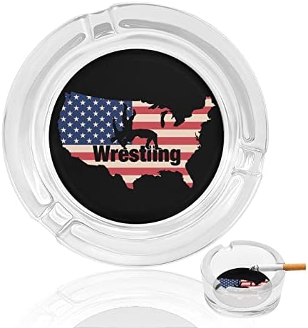 דגל מפת ההיאבקות האמריקני מחזיק מאפרות מזכוכית עגולה לסיגריות מארז מגש אפר מעשן חמוד