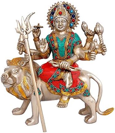 פינק-לוטוס 9.5 MAA DURGA אלילים גבוהים MURTI אלילה הינדית פסל דורגה עם פסל האלים העומד על פסלון