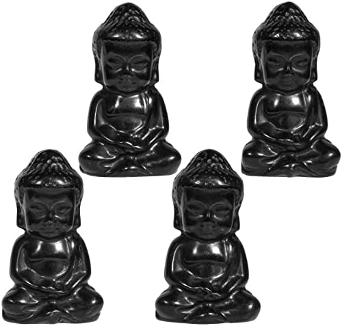 Amogeeli ריפוי שחור אובסידיאן אבן בודהה פסלון, אבן מגולפת ביד יושבת פסל בודהה לקישוט הבית רייקי מדיטציה