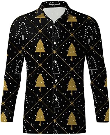 חולצות XXBR Mens חג המולד, כפתור למטה חג המולד הדפסה גרפית צווארון תלת מימד תלת מימד הדפס דיגיטלי