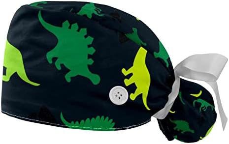 Jaruis Work Cap Dinosaurs ירוק צהוב דפוס שחור מודפס כובעי מגן לשיער זיעה נושמת סופגת כובע קוקו עם כפתורים