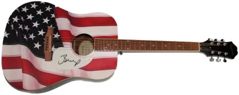 ג 'ון קוגר מלנקמפ חתם על חתימה בגודל מלא יחיד במינו מותאם אישית 1/1 דגל אמריקאי גיבסון אפיפון גיטרה אקוסטית