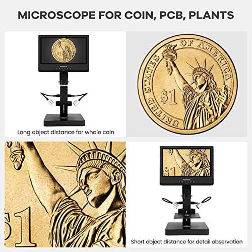 ANDONSTAR AD249-P 10.1 אינץ 'מיקרוסקופ דיגיטלי, מיקרוסקופ מטבע למטבעות שגיאה מטבעות שלמים, 1000X 3 עדשה 1080p