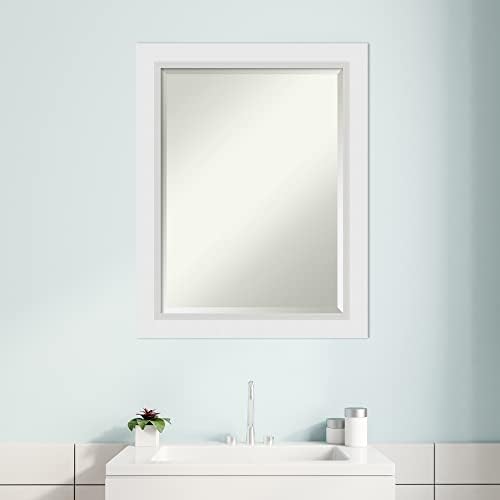 אמנטי אמנות Vanity Wood Wood Cramed מראה אמבטיה, גודל זכוכית 18x24, Blanco White