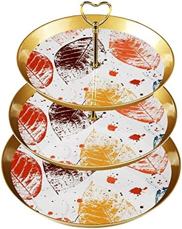 עוגת דוכן,דוכן הקאפקייקס,קינוח עומד שולחן תצוגת סט, מופשט צבעוני עלים צמח אמנות דפוס
