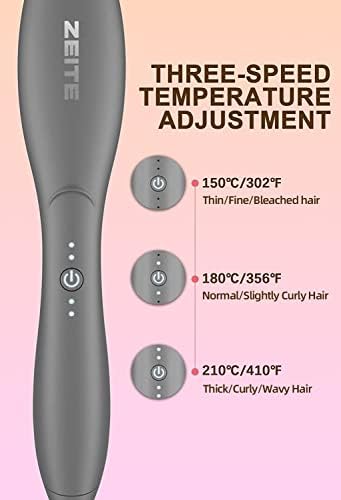 מסרק מחליק שיער זייט, מברשת יישור שיער יוני, מסרק חם לשיער גלי מתולתל, 3 הגדרות טמפרטורה, אנטי-סקאלד, חימום