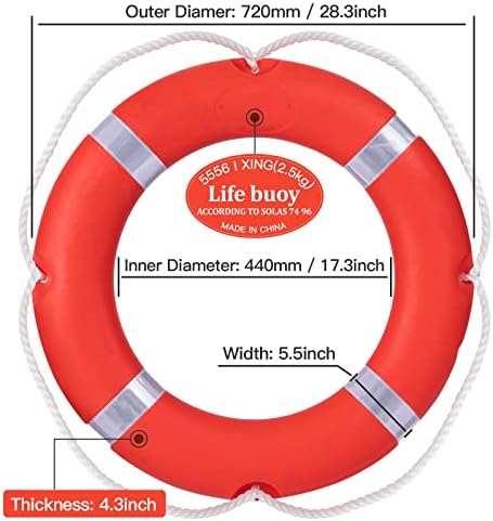 28 אינץ סירת בטיחות לזרוק טבעת עם מים צף מצילי חיים חבל 98.4 רגל סט, 2.5 קילוגרם בינלאומי סטנדרטי