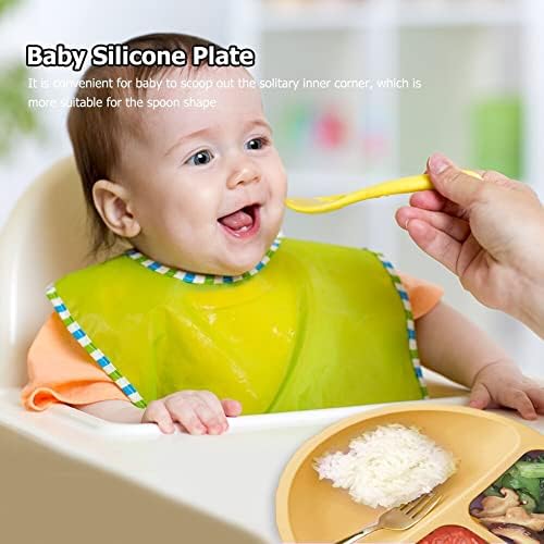 4-6 יח ' סט תינוק סיליקון כלי שולחן סט תינוק האכלת מנות משלוח קערת צלחת ליקוק כפית מזלג סטי ילדי החלקה אוכל צהוב