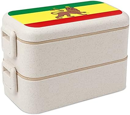 ג'מייקה ראסטה אריה דגל בנטו קופסת ארוחת צהריים 2 מיכלי אחסון מזון תא עם כף ומזלג