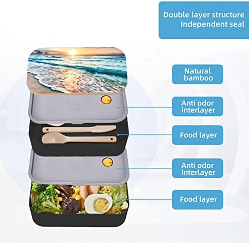 קופסת בנטו של Ocean Sunrise Bento עם רצועה מתכווננת משודרגת, מיכל אוכל אטום דליפה לשימוש חוזר, BPA