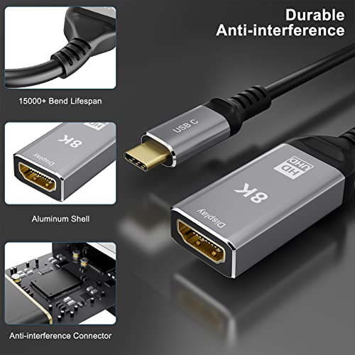 Cabledeconn USB C USB3.1 ל- HDMI 8K 2.1 כבל 25 סמ זכר לנקבה 8K@30Hz 4K@120Hz UHD HDR מהירות