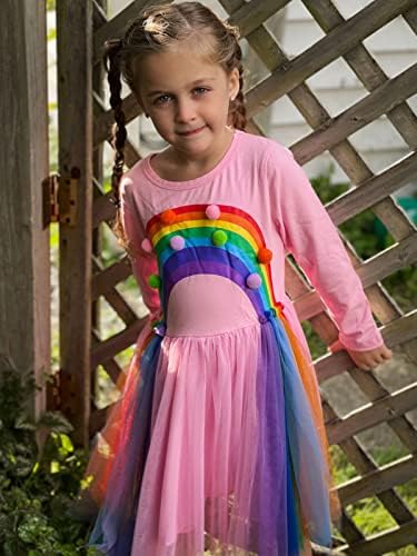 ילדות קטנות קשת שמלה ארוך שרוול ילדה טול שמלות סתיו חורף תלבושת 3-7 שנים