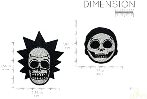 Luxpa - Morty עם Rick Skulls 2 SET SET - ברזל רקום באיכות פרימיום על תיקון - Applique - DIY - יישום קל ...