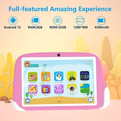 Byandby Kids Tablet 8 אינץ ', אנדרואיד 12 טאבלט לילדים, מסך מגע 1280 × 800 HD, 2+32GB, 512GB הרחב