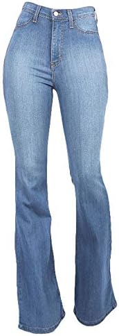ג 'ינס לנשים למתוח סקיני, פעמון תחתון ג' ינס אלסטי מותניים התלקח ז 'אן נהרס גלם מכפלת ג' ינס מכנסיים