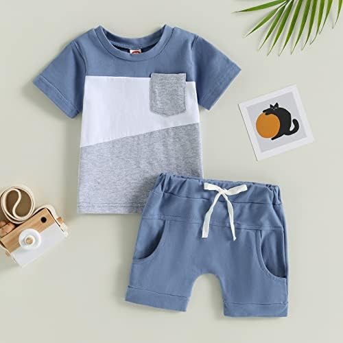 פעוטות בגדי תינוקות בגדים עם שרוול קצר ניגודיות צבע חולצת חולצה צמרות מותניים אלסטיים קצרים תלבושת קיץ