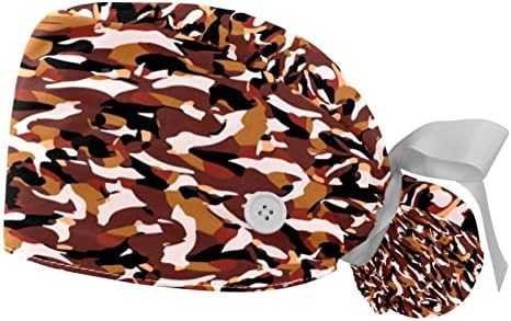 כובעים רפואיים של RATGDD לנשים עם כפתורים שיער ארוך, כובע עבודה מתכוונן 2 חלקים, דפוס צבע שחור כהה בהסוואה כהה