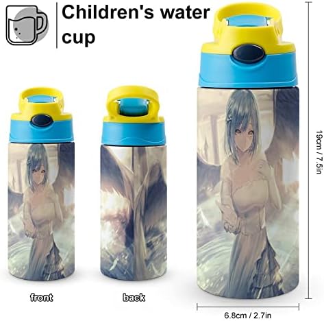 בקבוק מים עם ילדת קש עם כנפיים מבודדות כוס ואקום נירוסטה מבודדת 500 מל לבית הספר