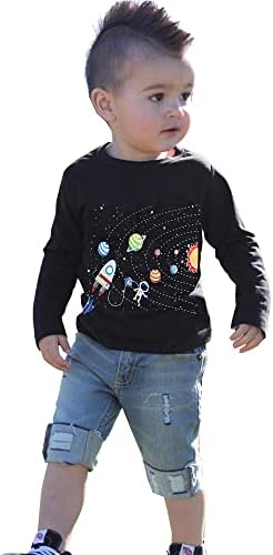 חלל פעוטות של פעוט חלל פלאנט כותנה חולצות שרוול ארוך בגדים לילדים חולצת טריקו גרפית