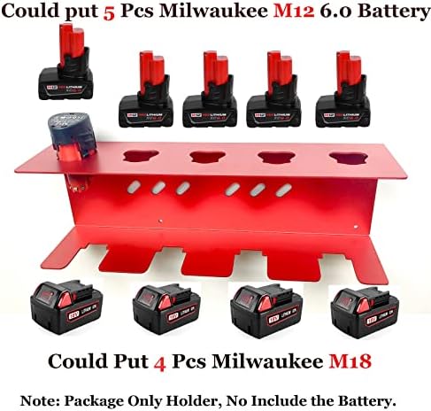 מחזיק סוללות Jilinwei עבור Milwaukee M12 & M18, אחסון סוללות מתכת עבור 5 PCS Milwaukee M12 6.0 סוללה ו -4
