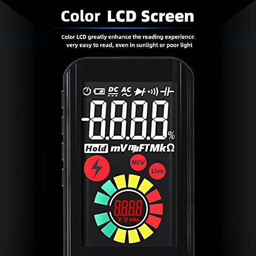 Maxrieny Multimeter דיגיטלי, נטען עם מצב חכם, תוצאות LCD 3 צבעוניות מציגות 6000 ספירות אוטומטית