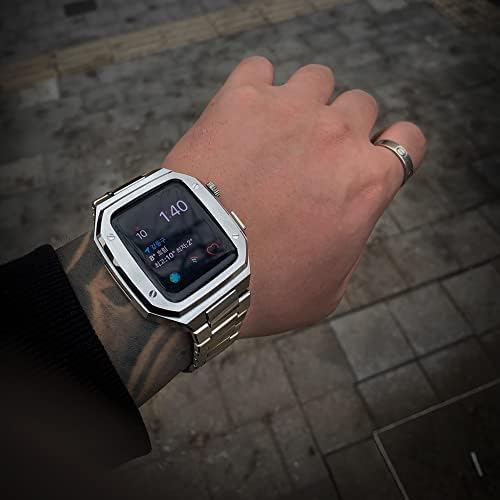 CNHKAU 44 ממ 45 ממ רצועת ערכת שינוי גומי לרצועת פס Apple Watch Cite Steel Steel Metal Case Luxury