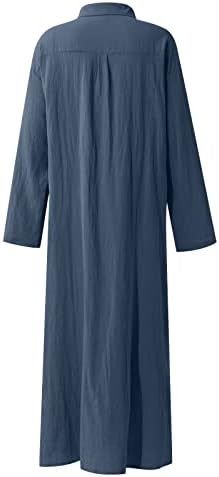 שמלות פשתן של זפודים לנשים 2023 שרוול ארוך אופנה מזדמן מזדמן רופף שמלת חולצה מקסי רגילה ...