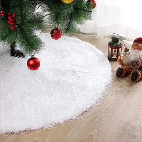 מחצלת חצאית עץ חג המולד, 48 אינץ 'פו לבן פרווה חצאית עץ מושלג חצאית שטיח רך יוטה של ​​פתית שלג לקישוטי