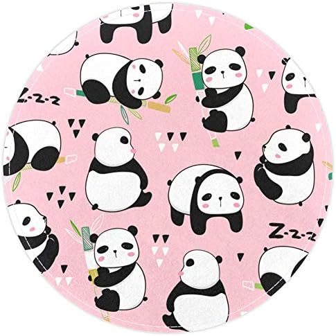 Heoeh Kawaii Panda לאכול במבוק דובי תנוחות שונות דפוס, שפשפת ללא החלקה 15.7 שטיחי שטיחים שטחיים עגולים