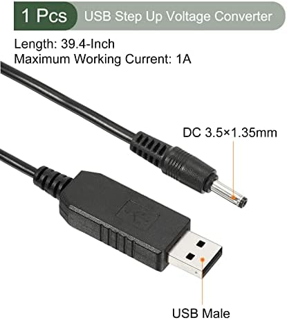 ממיר מתח DC 5V עד DC 9V USB שלב מעלה ממיר מתח, כבל חשמל עם שקע DC 3.5 ממ x 1.35 ממ, נהדר לנתבים, מצלמה,
