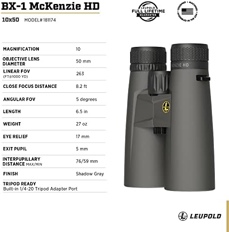 Leupold BX-1 McKenzie HD Binoculars, 10x50 ממ
