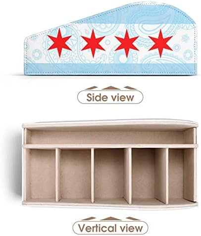 דגל פייזלי של שיקגו דגל שלט רחוק קופסת מארגן עור PU עם 6 תאים קופסת אחסון לחדר שינה בסלון