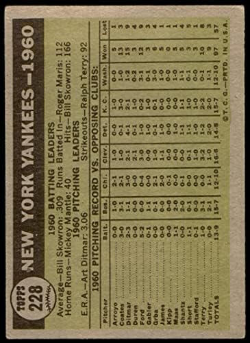 1961 Topps 228 Yankees Team New York Yankees VG Yankees