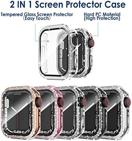 Simpeak 5packs Bling Bling Glass Race Protector Case תואם ל- Apple Watch Series 8 Series 7 45 ממ, יהלום