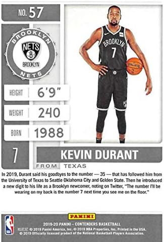 2019-20 מתמודדים של פאניני כרטיס עונה מספר 57 קווין דוראנט ברוקלין נטס NBA כרטיס מסחר בכדורסל