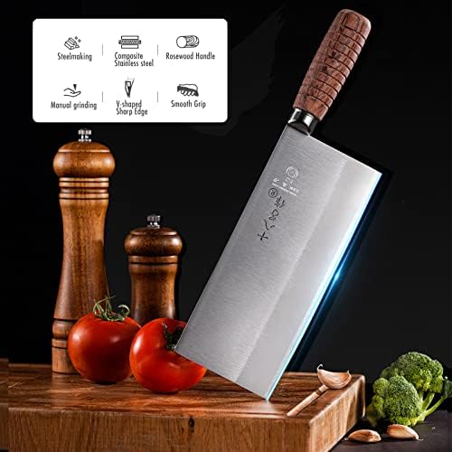 Shi ba zi Zuo 8 אינץ 'סכין מטבח סכין מקצועי סכין נירוסטה סכין ירק סכין ללא מקל גימור להב עם ידית עץ נגד החלקה